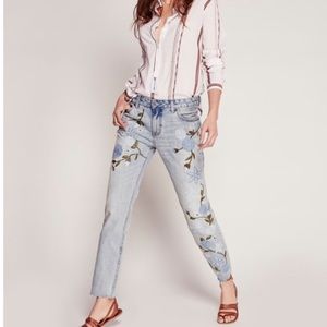 Free People Floral Embroidered Jeans 25